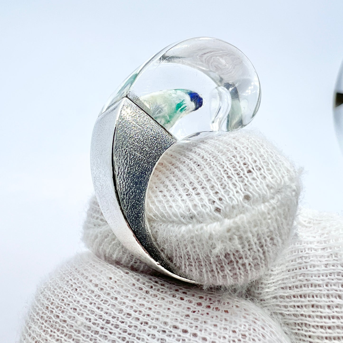 Bjorn Weckstrom for Lapponia, Finland 1974. Vintage Sterling Silver Acrylic Ring. Design Microns