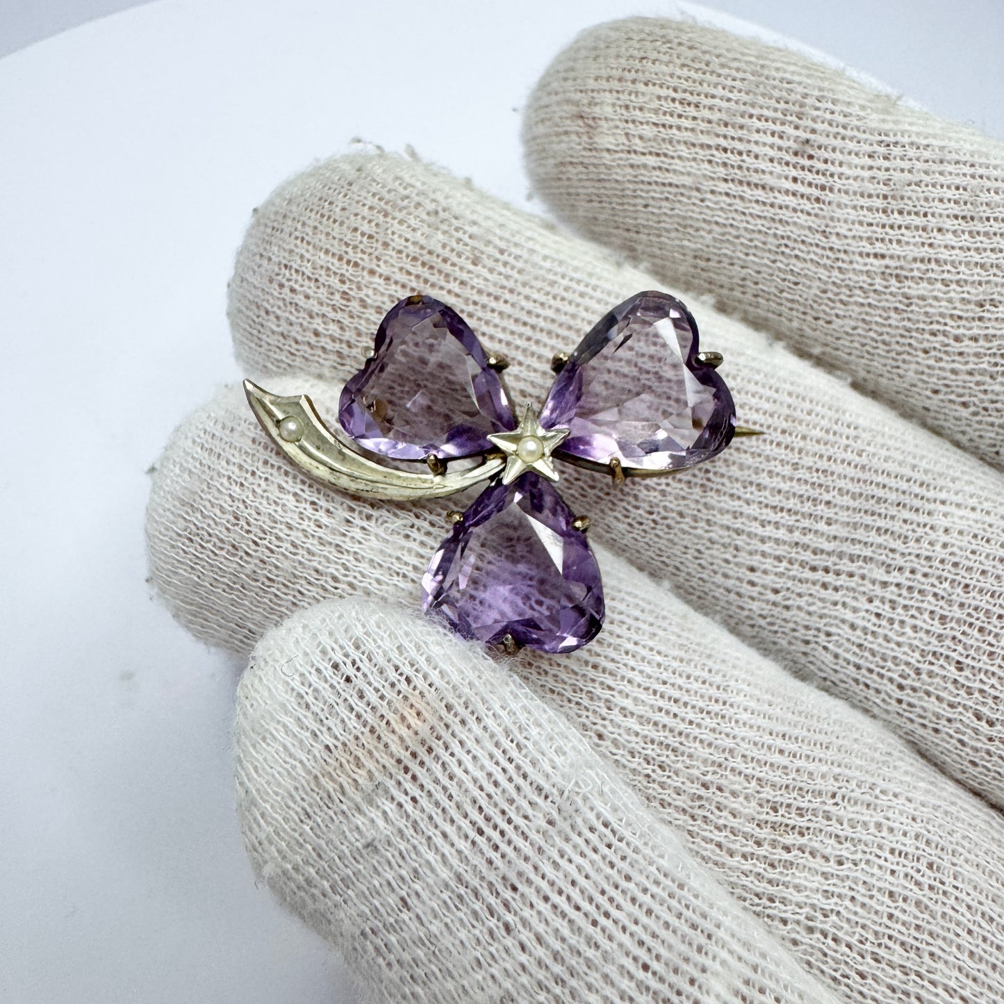 Antique ca 1920. Silver Amethyst Seed Pearl Brooch.