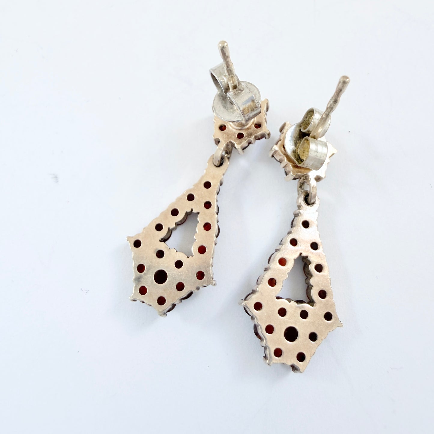 Vintage Gilt Solid Silver Garnet Earrings.