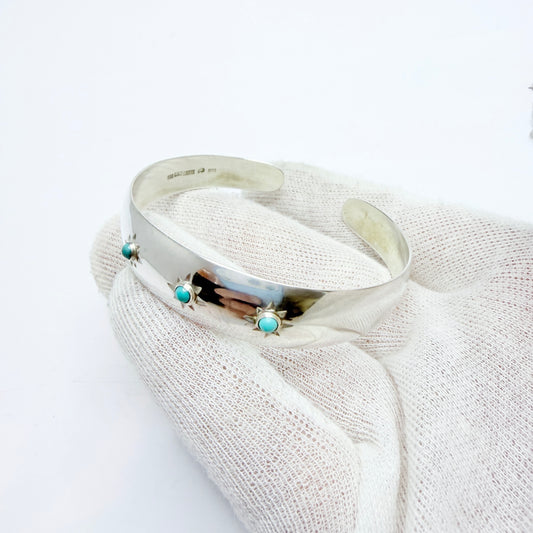 Kello Oy, Finland 1962. Vintage Solid Silver Turquoise Cuff Bracelet.