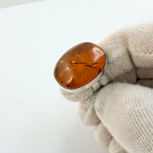 Einer Fehrn, Denmark c 1960s. Bold Vintage Sterling Silver Amber Ring