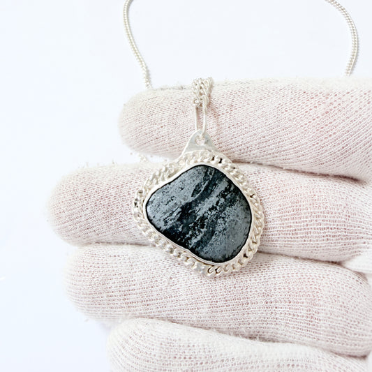Umeå, Sweden 1988. Vintage Sterling Silver Iron Ore Pendant Necklace.