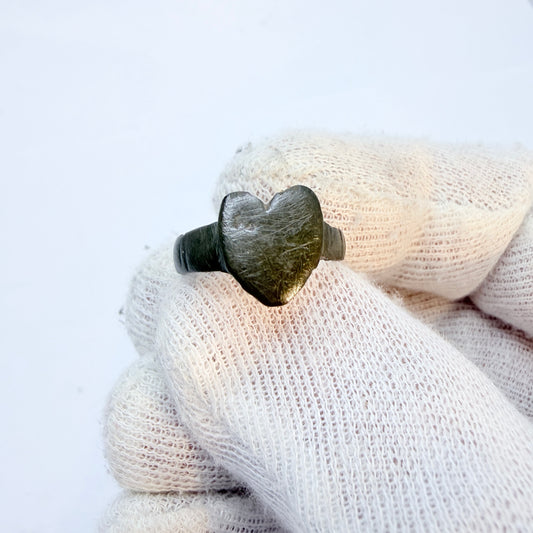 Antique 1700s (or earlier) Bronze Heart Love Ring.