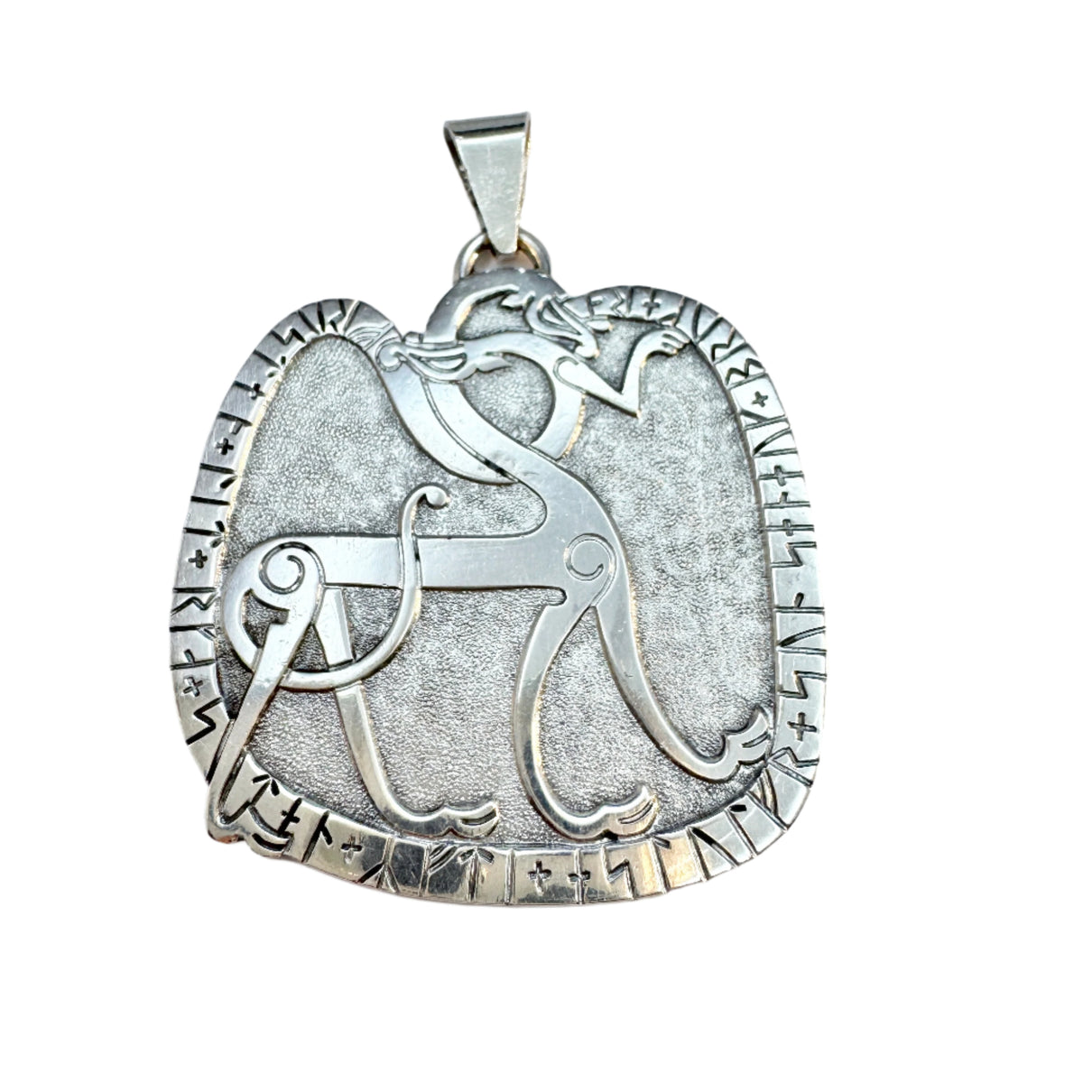 Sweden 1974. Vintage Bronze Age Rock Carving Copy Sterling Silver Pendant.