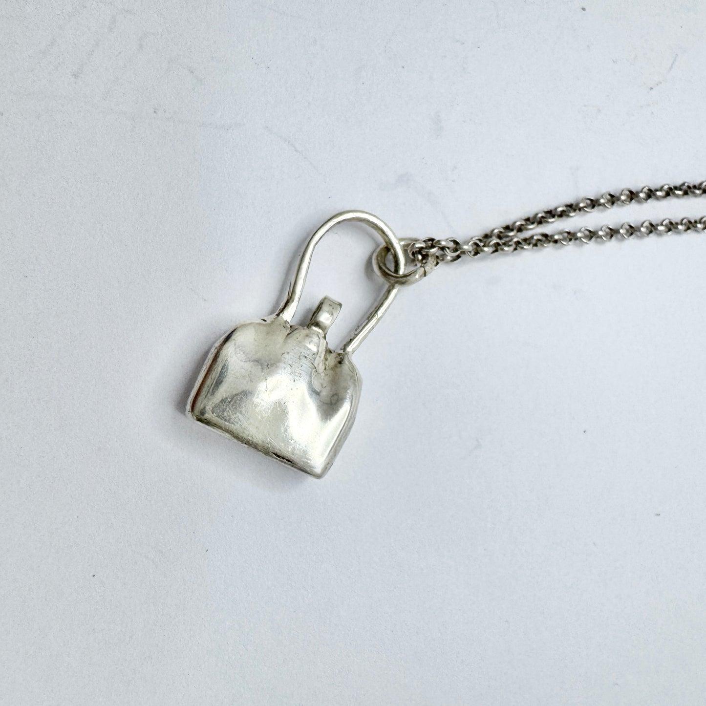 Karin Ferner, Sweden. Vintage Sterling Silver Purse Pendant Necklace. Signed.