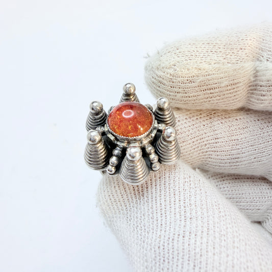 Vintage 1960s Space Age Solid Silver Amber Ring.