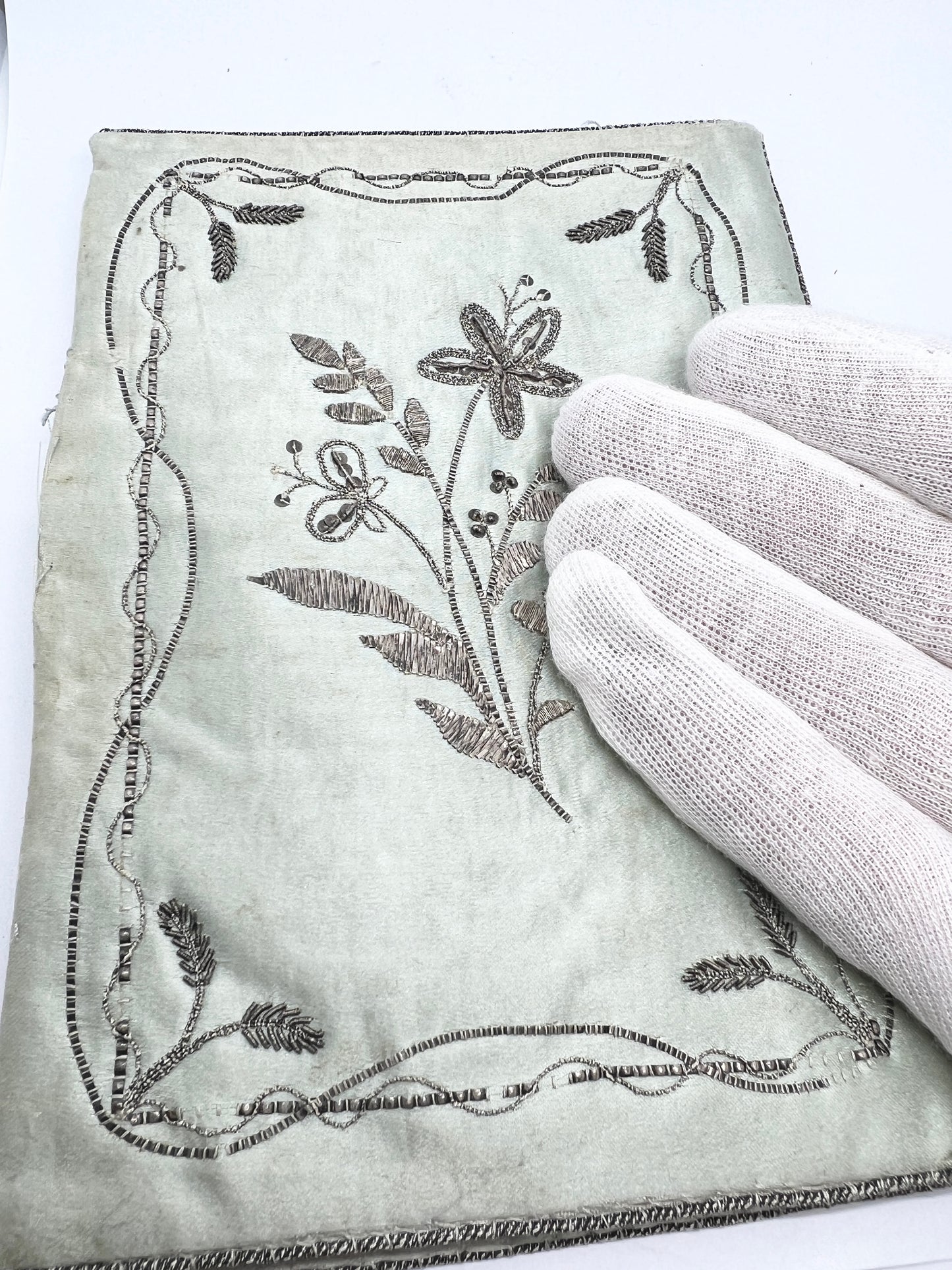 Antique late 1700s Georgian Embroidered Silk Pocketbook Wallet.