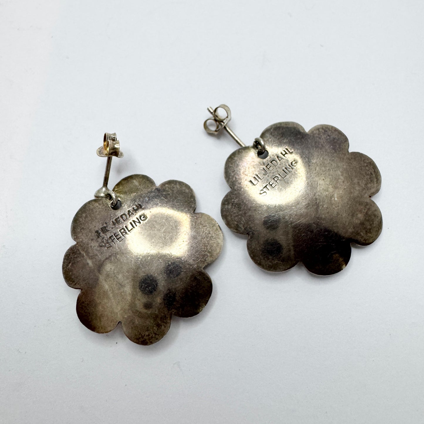 Bengt Liljedahl, Sweden ca 1960s. Vintage Flower Power Sterling Silver Amethyst Earrings.