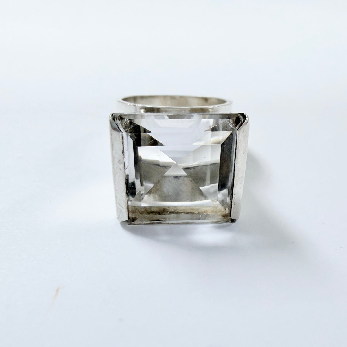 G Dahlgren, Sweden 1969. Bold Vintage Sterling Silver Rock Crystal Ring.