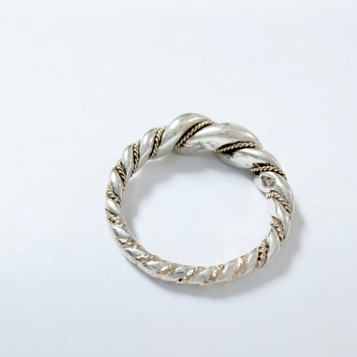 G Wetteholm Sweden. Vintage Silver Gold Wire Viking Copy Ring.