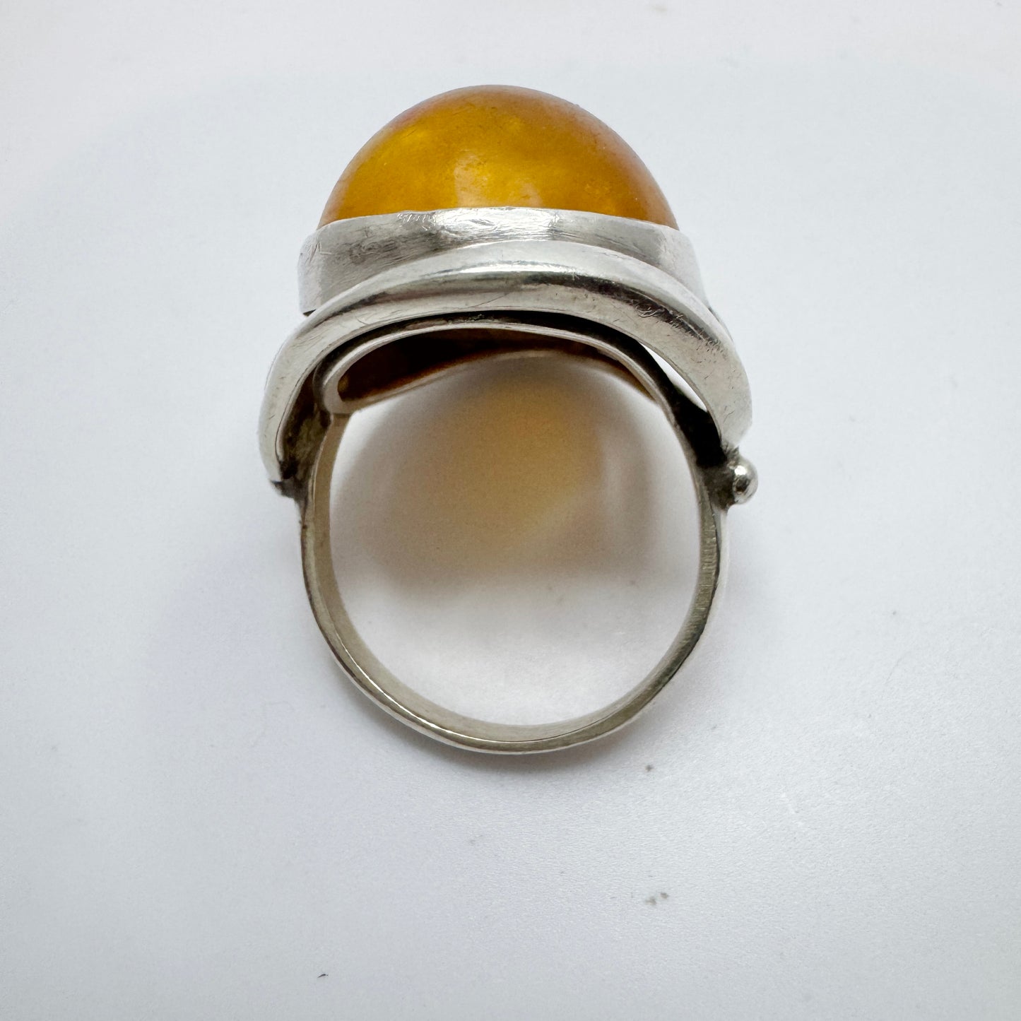 Vintage Sterling Silver Amber Men's Ring.