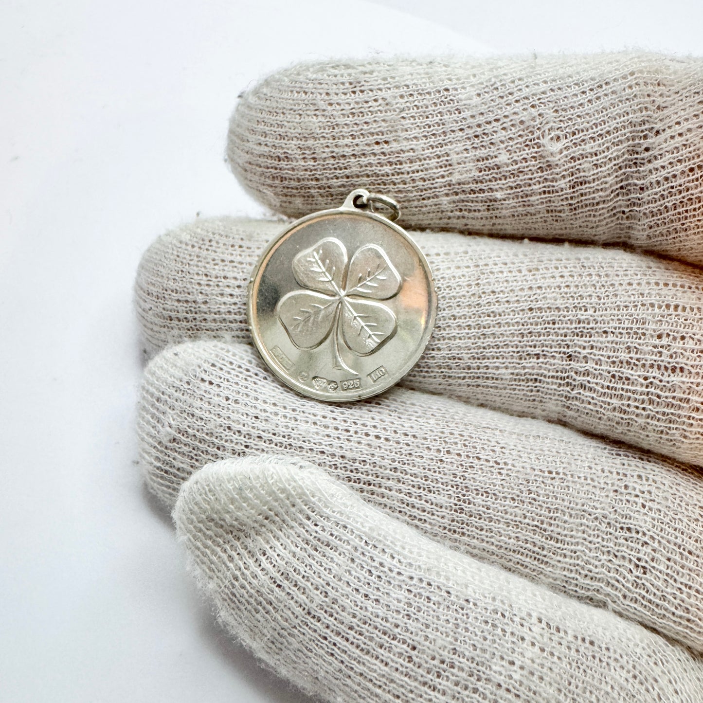Sporrong, Sweden 1985. Vintage Sterling Silver Four-leaf Clover Luck Pendant