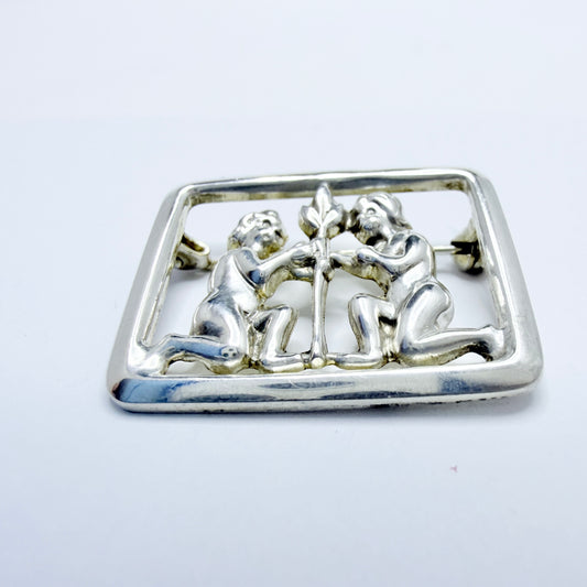 Vintage c 1950-60s. Solid Silver Gemini Zodiac Brooch.