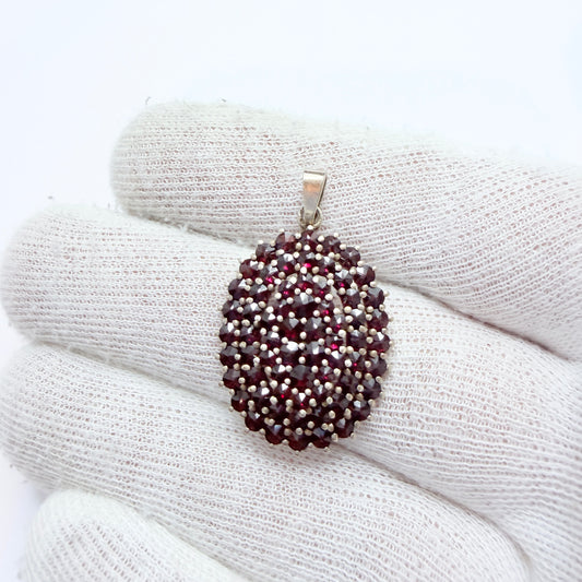 Vintage Gilt Solid Silver Garnet Cluster Pendant.