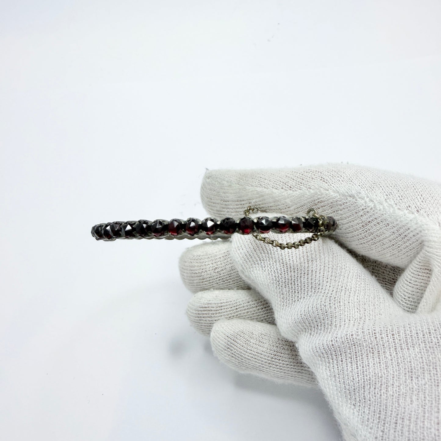 Antique Bohemian Garnet Gilt Metal Hinged Bracelet.