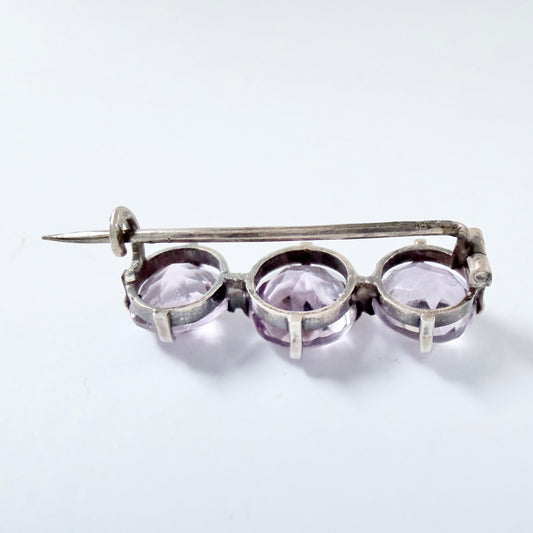Antique Solid Silver Pale Amethyst Brooch.