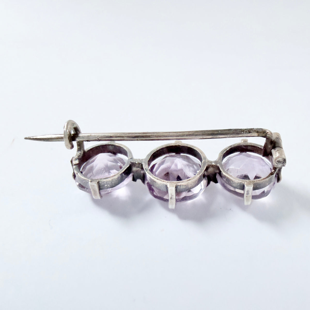 Antique Solid Silver Pale Amethyst Brooch.