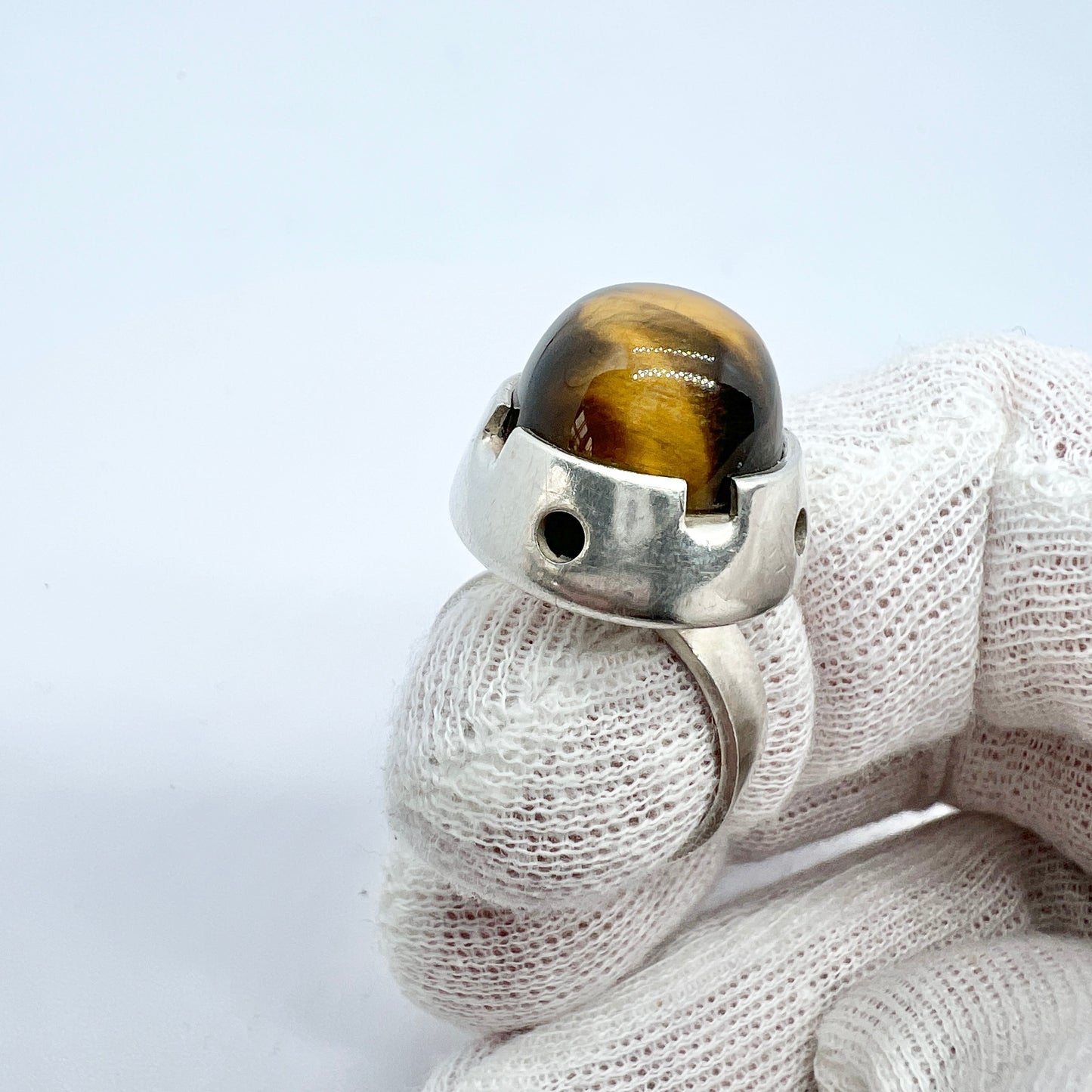 Finland 1960-70s. Solid Silver Tiger's Eye Ring.