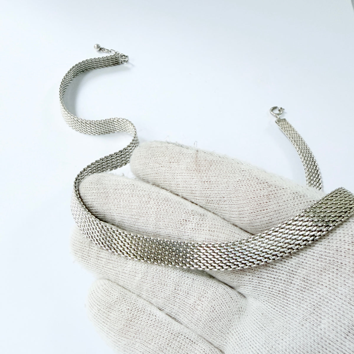 Vintage c 1970 Solid Silver Mesh Necklace.