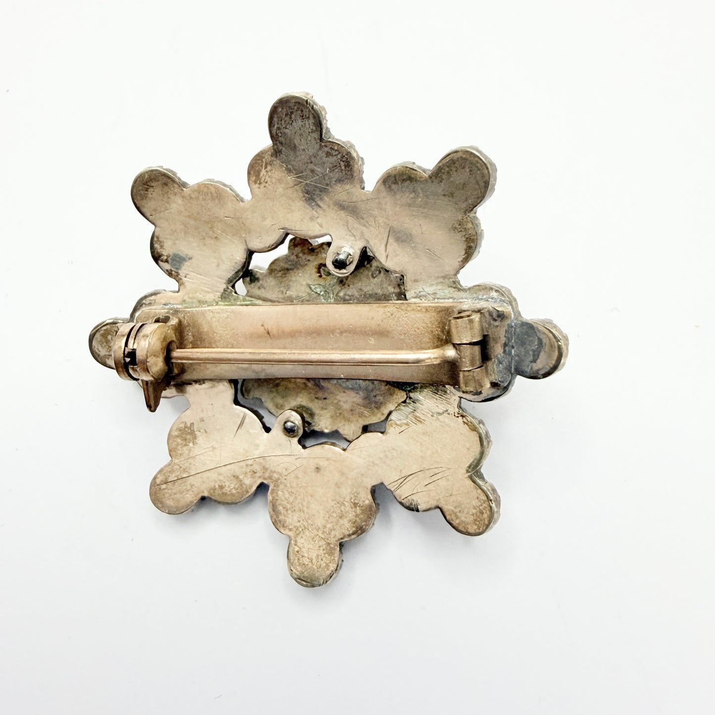 Antique Bohemian Garnet Gilt Metal Brooch.