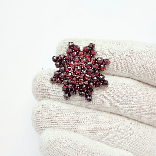 Antique Bohemian Garnet Gilt Metal Brooch.
