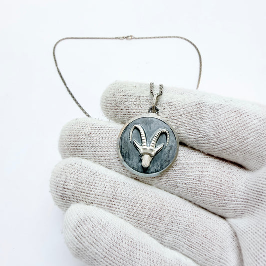 Vintage Solid Silver Zodiac Capricorn Pendant Necklace.
