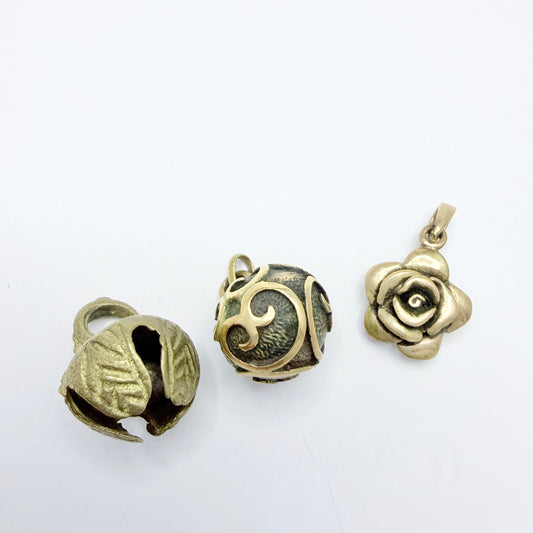 3 Vintage Scandinavian Bronze Pendants. One Older Troll-ball Pendant.
