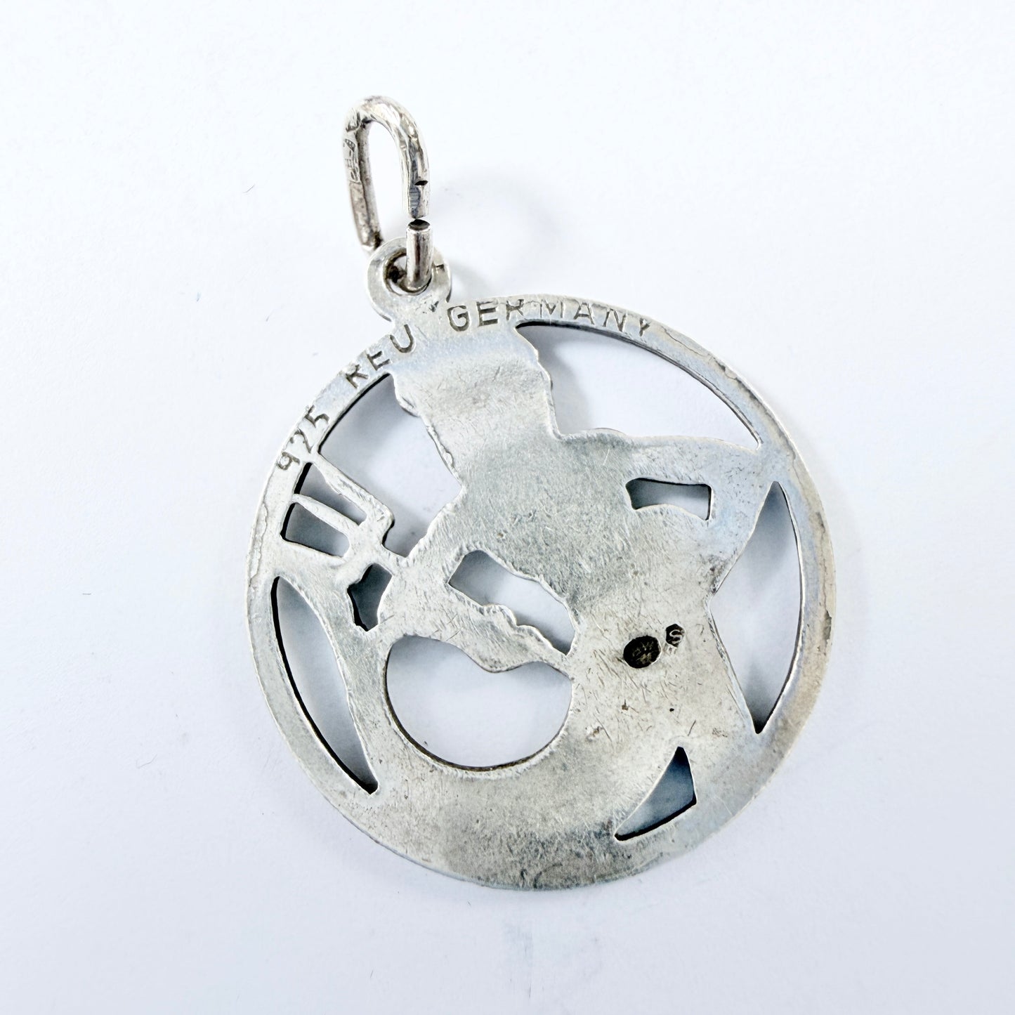 REU, Germany. Vintage Sterling Silver Zodiac Neptune Charm Pendant.
