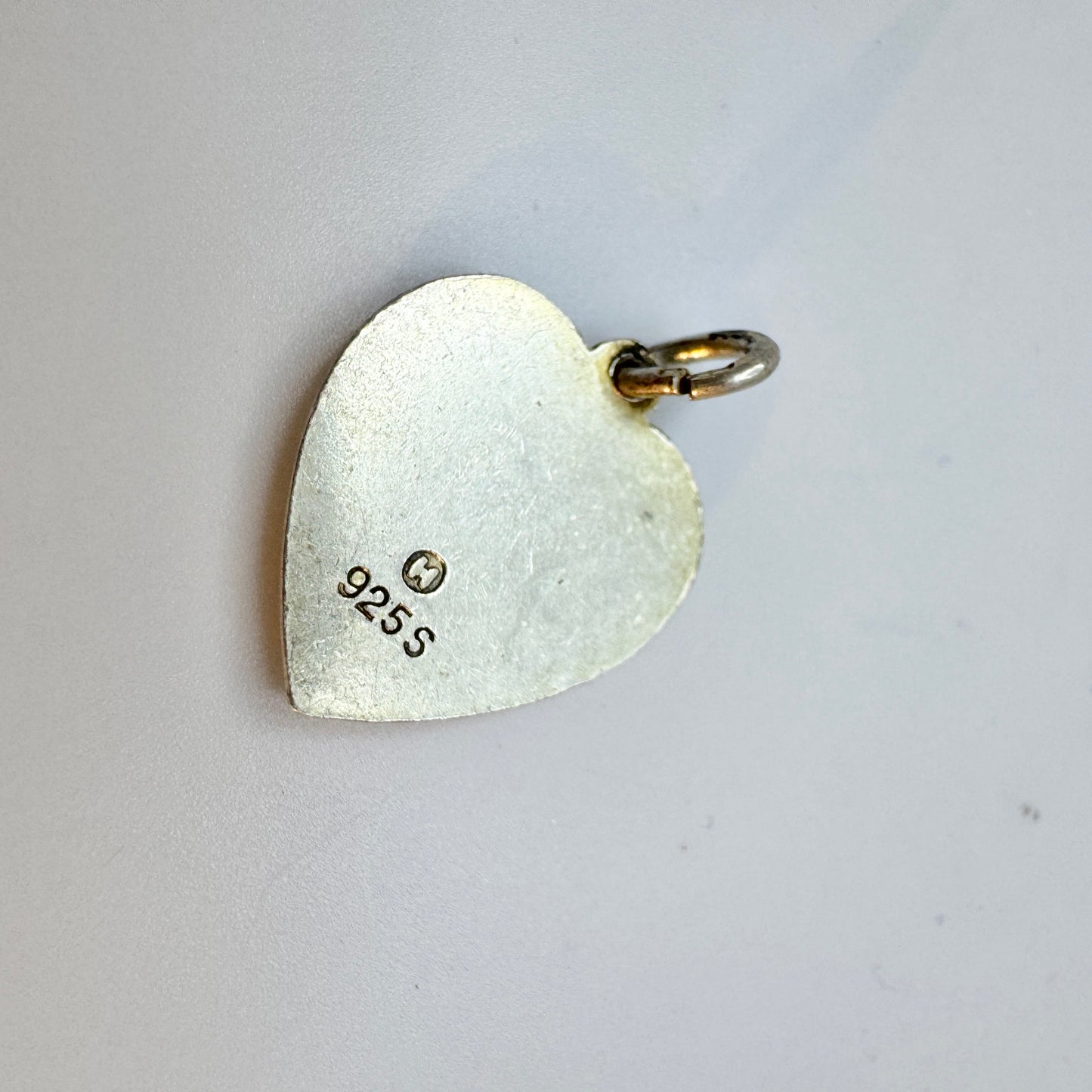 Ivar T Holt, Norway c 1950-60s. Vintage Sterling Silver Enamel Heart Rose Flower Pendant.