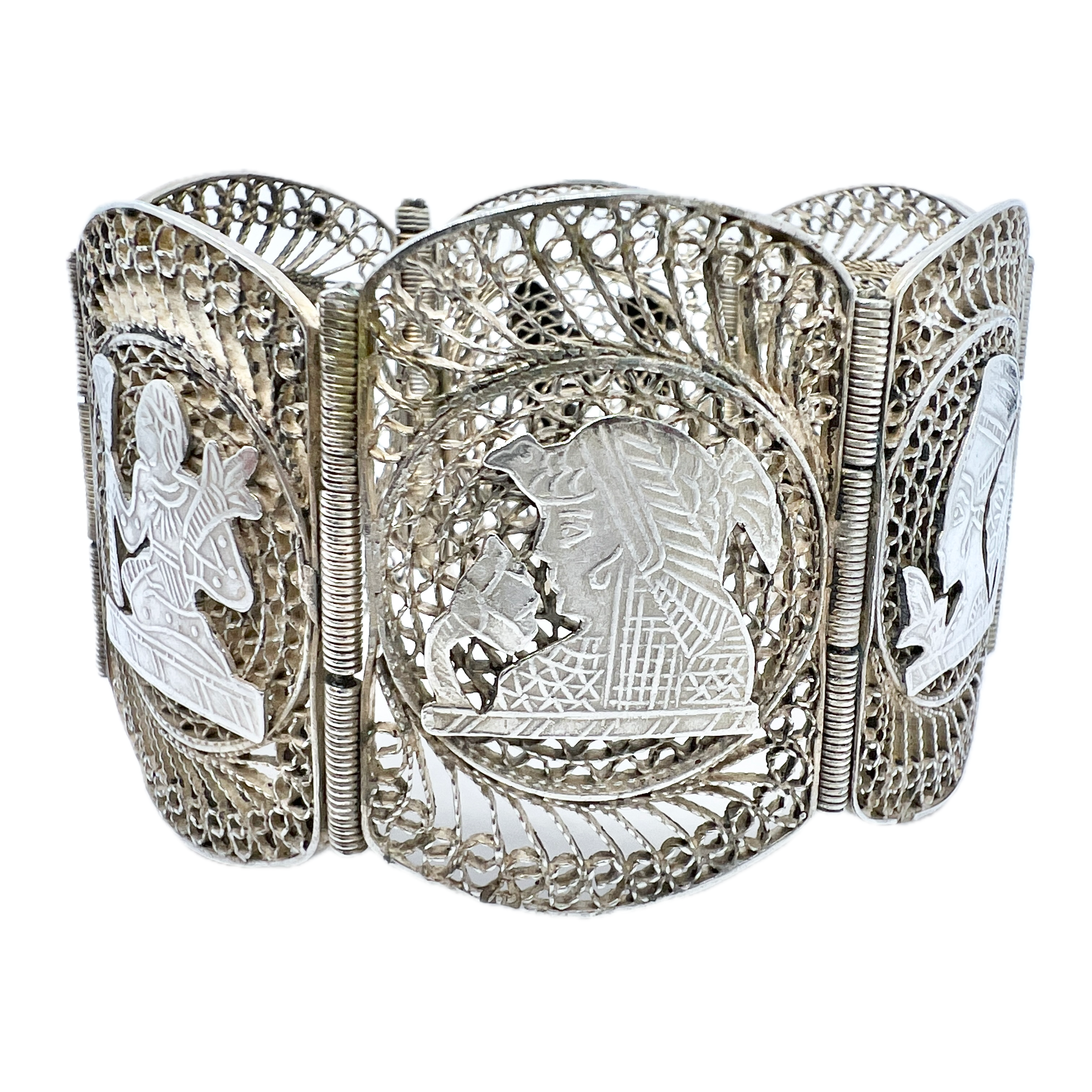 Egypt c 1970s. Vintage Solid Silver Filigree Souvenir Bracelet