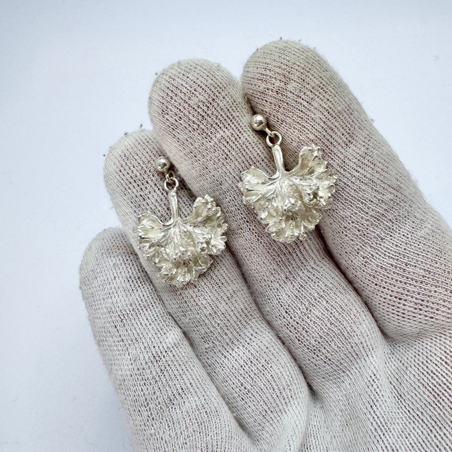 Peter von Post, Sweden 1970s. Vintage Sterling Silver Parsley Earrings.