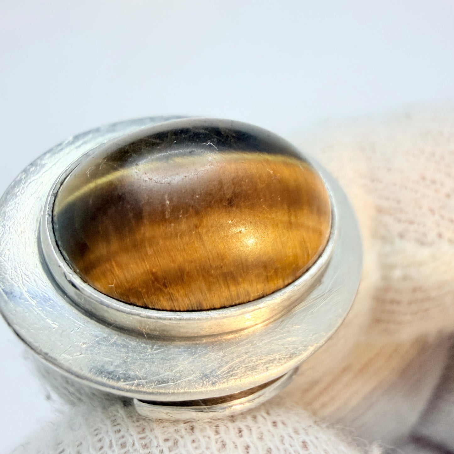 Niels Erik From. Denmark c 1960. Vintage Sterling Silver Tiger's Eye Ring.