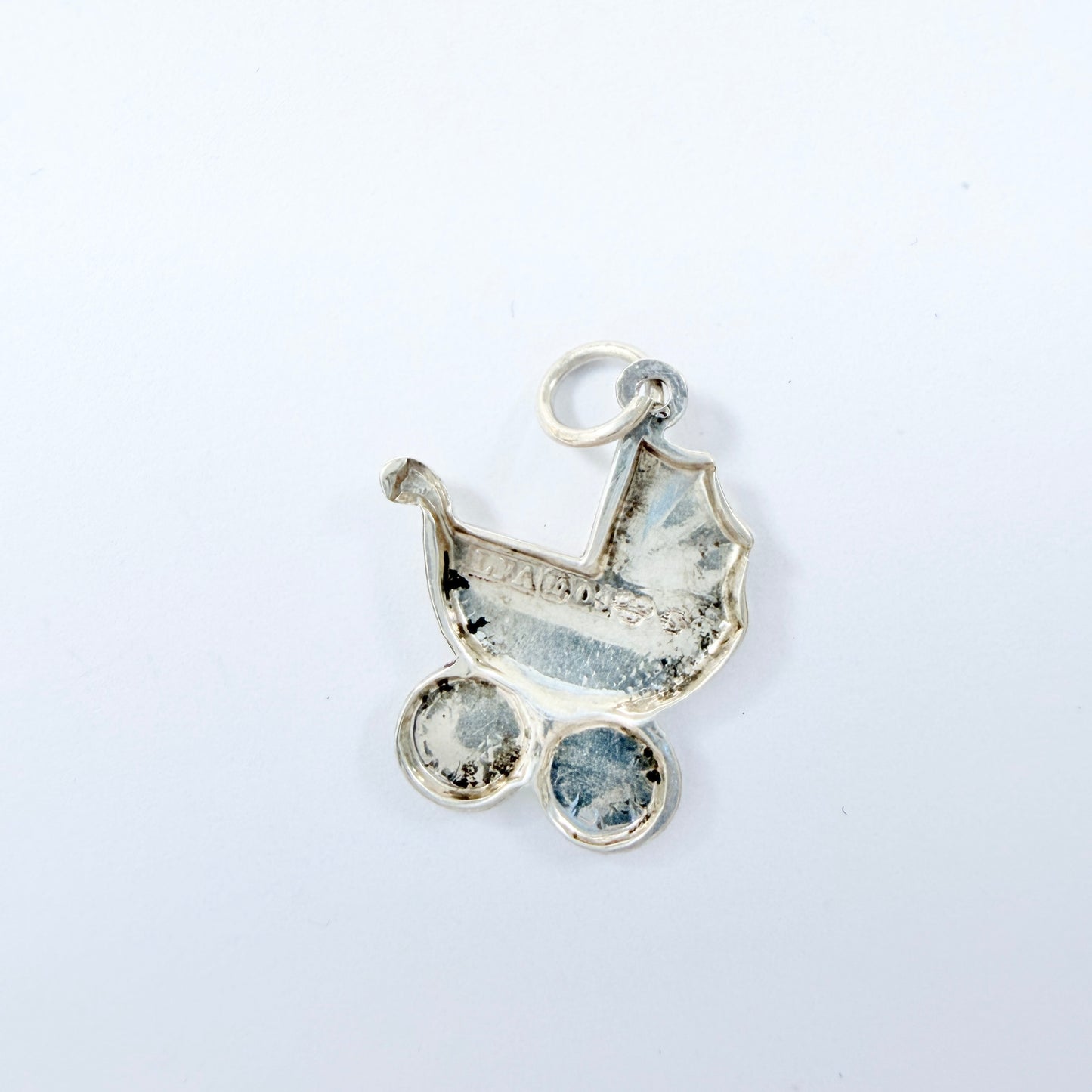 Lagerströms, Sweden 1964. VIntage Solid Silver Baby Stroller Charm.