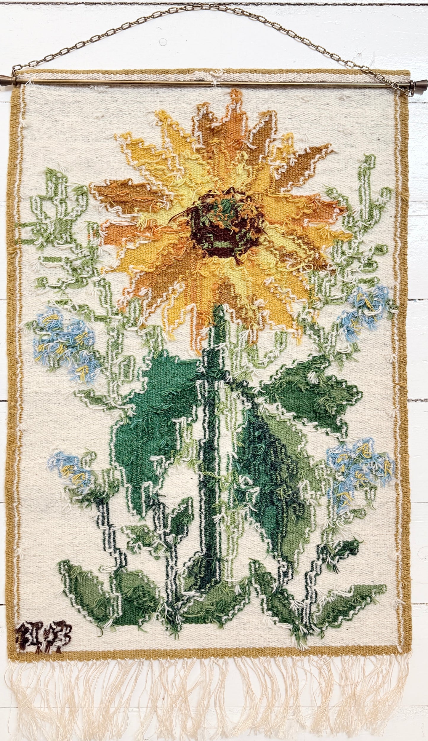 Sweden ca 1960-70s. Vintage Sunflower Tapestry Wall Hanging Art