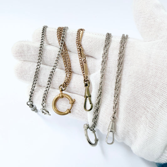 3 Vintage / Antique Metal Watch Chains.