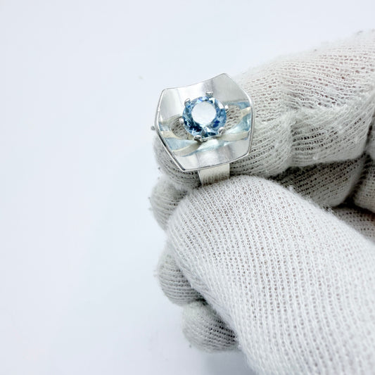Brofod, Sweden 1975. Vintage Sterling Silver Synthetic Blue Spinel Ring.