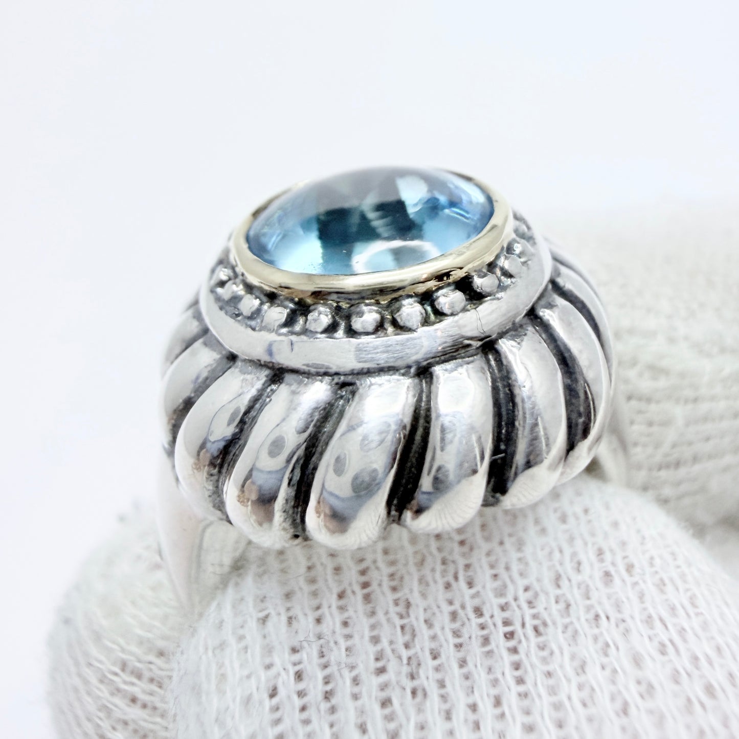 Sterling Silver 18k Gold Detail Topaz Ring.