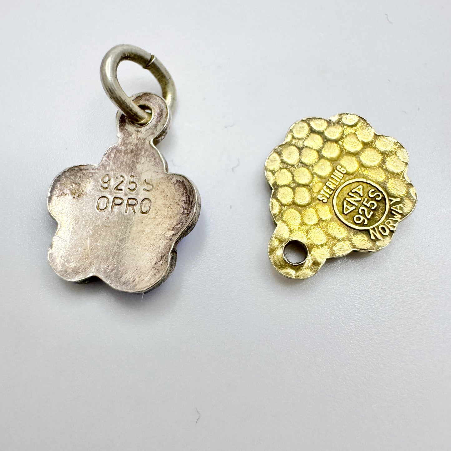 Norway ca 1960s Vintage Sterling Silver Enamel Flower Charms.