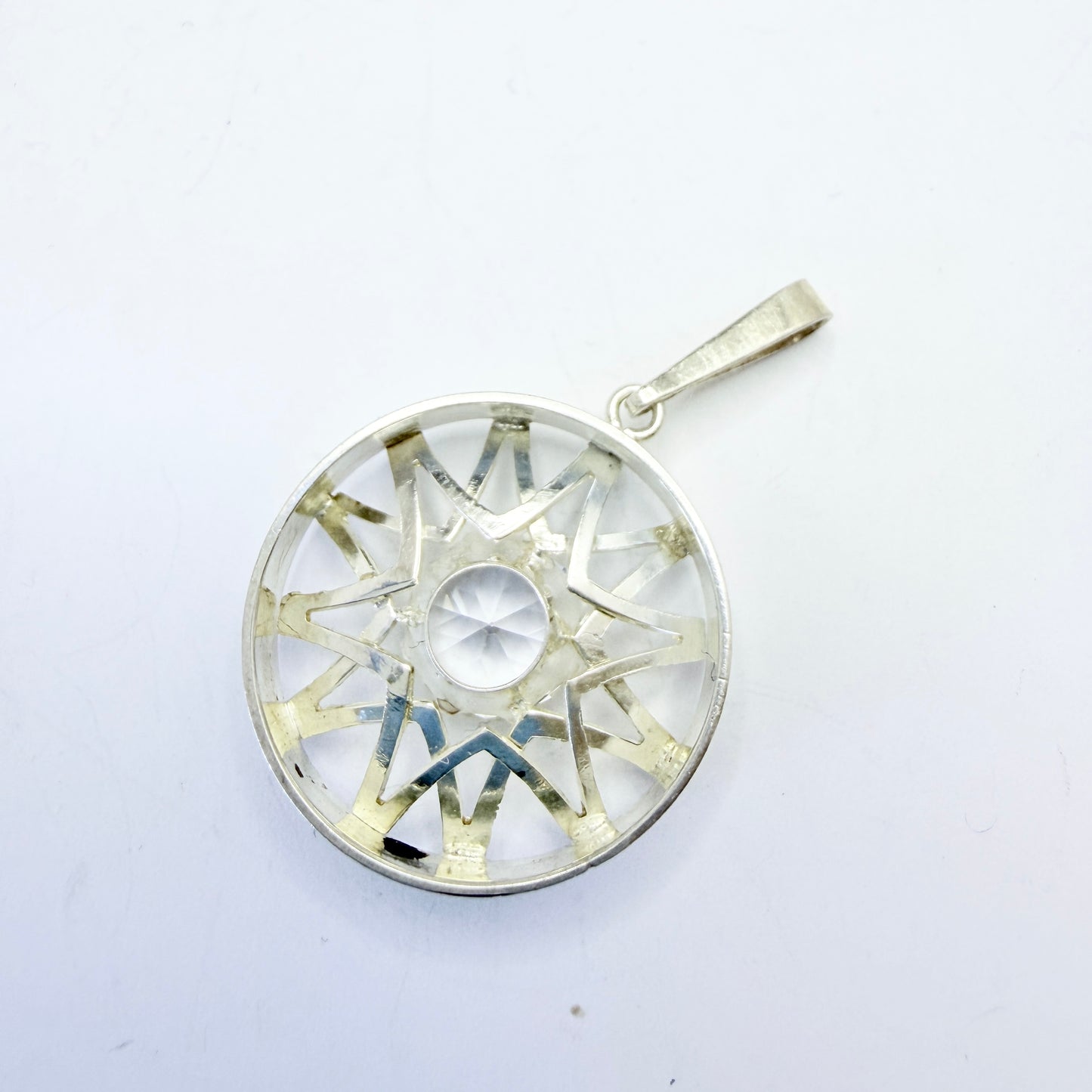 Salovaara, Finland year 1970. Vintage Solid Silver Rock Crystal Pendant.