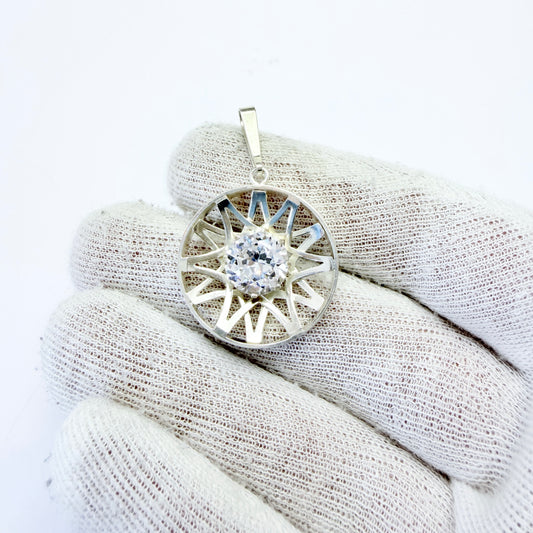 Salovaara, Finland year 1970. Vintage Solid Silver Rock Crystal Pendant.