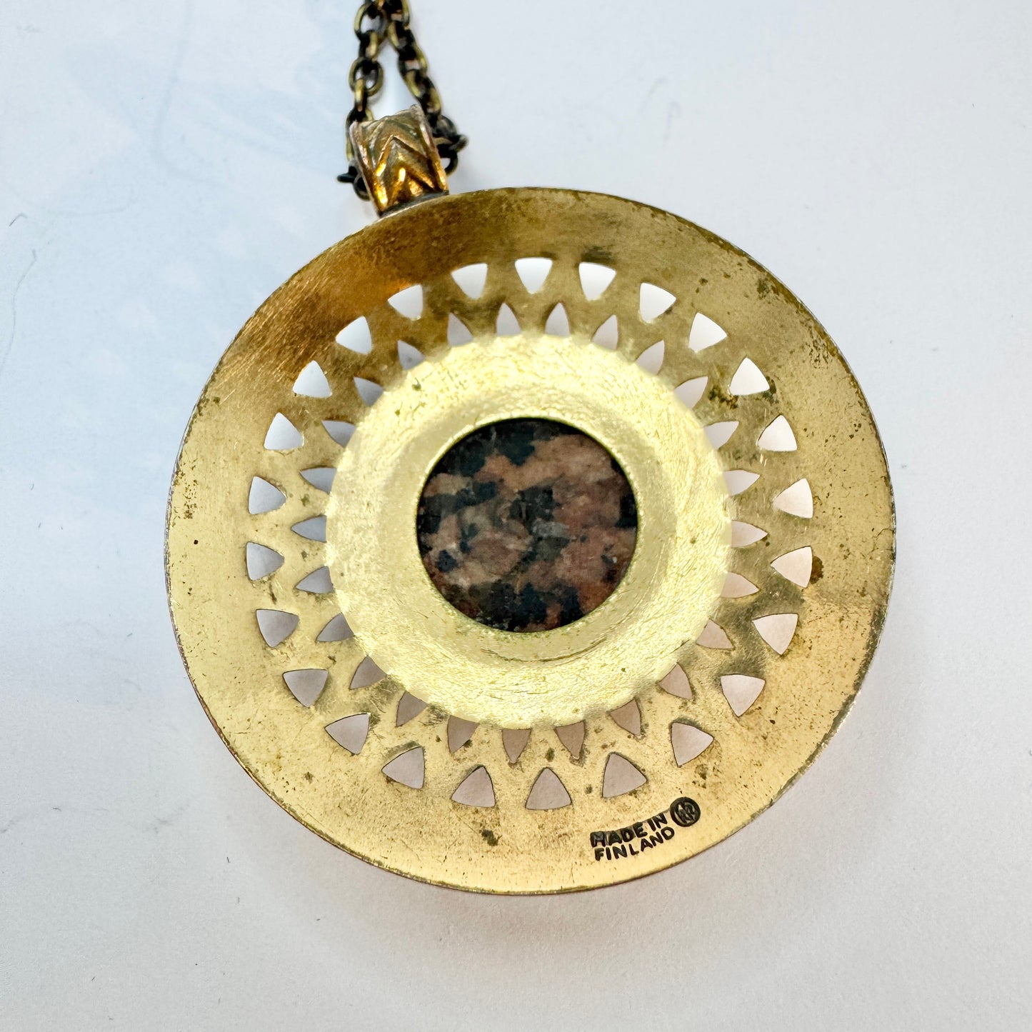 Kalevala Koru, Finland. Vintage Bronze Granite Pendant Necklace.