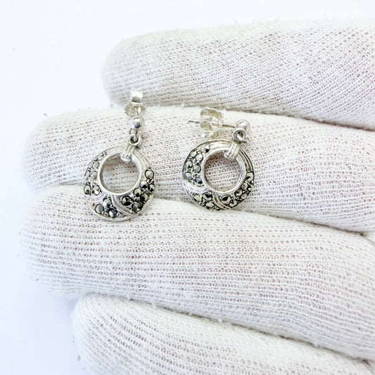 Vintage ca 1940. Solid Silver Marcasite Earrings.