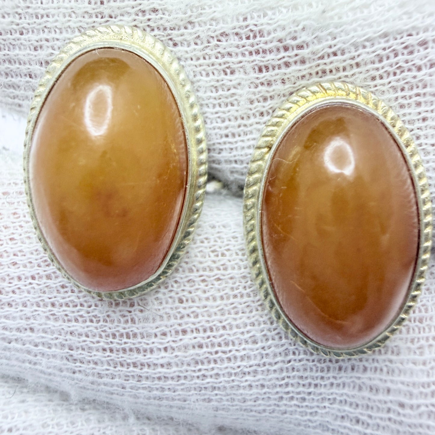 USSR. Vintage Gilt Solid Silver Baltic Amber Cufflink.