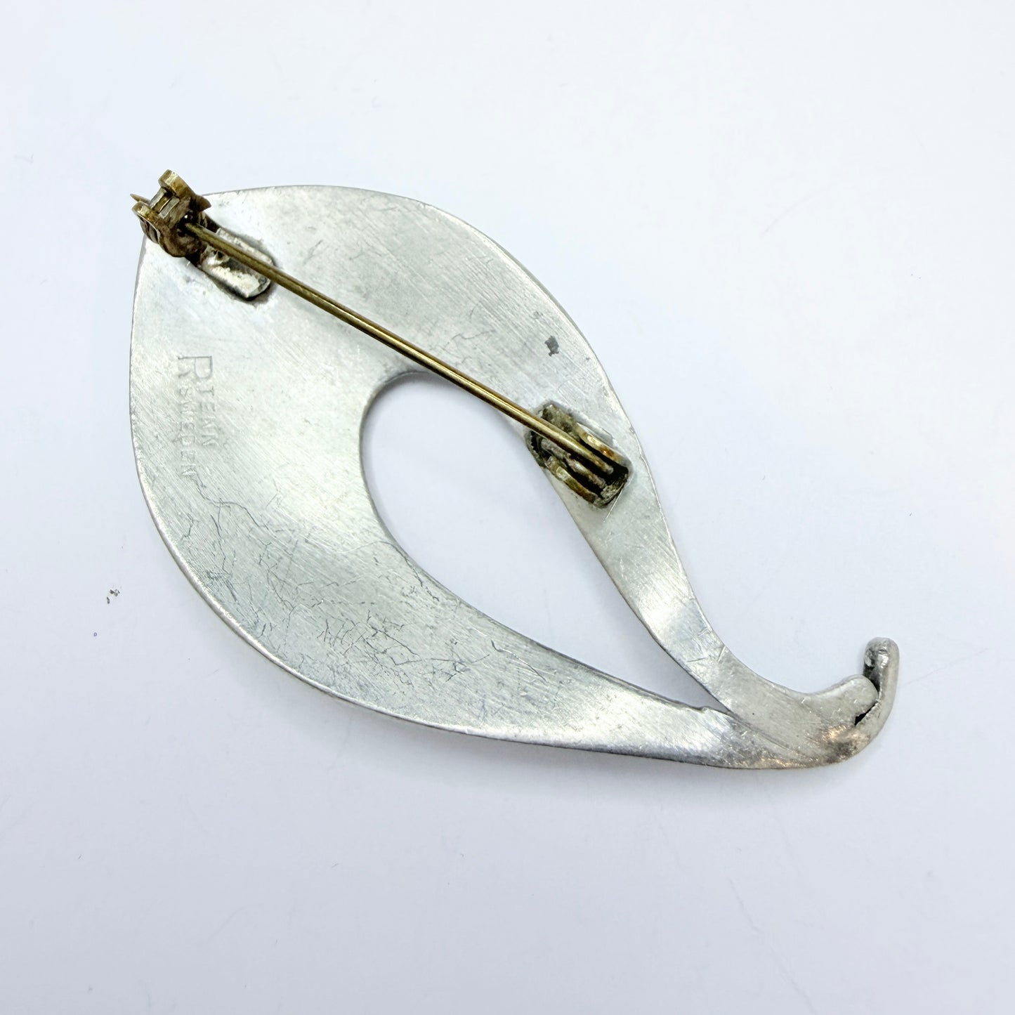 Rune Tennesmed, Sweden c 1960. Vintage Mid-century Modern Pewter Brooch.