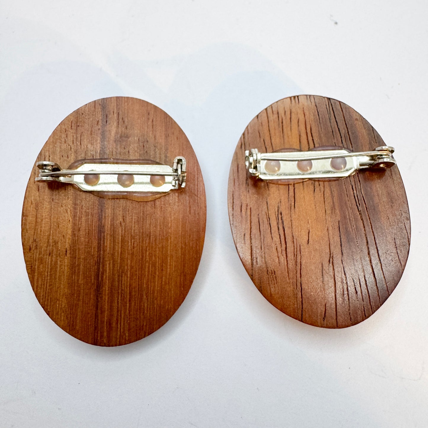 Two Vintage Wood Brooches.