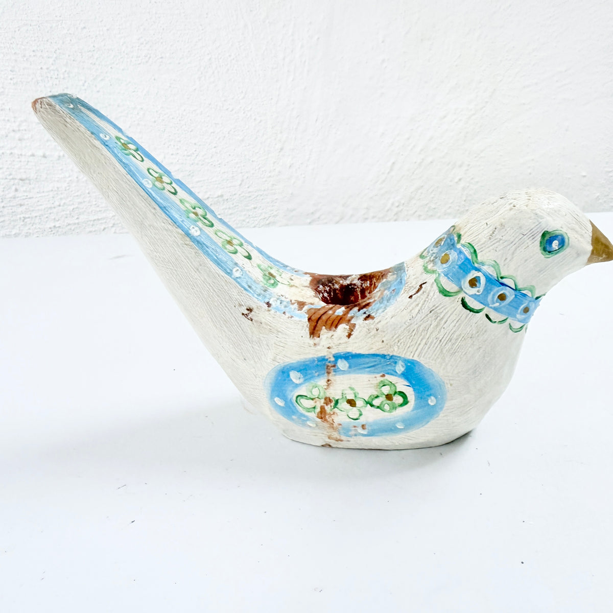 Sweden. Antique Folk Art Carved and Painted Pine Bird Candlestick.