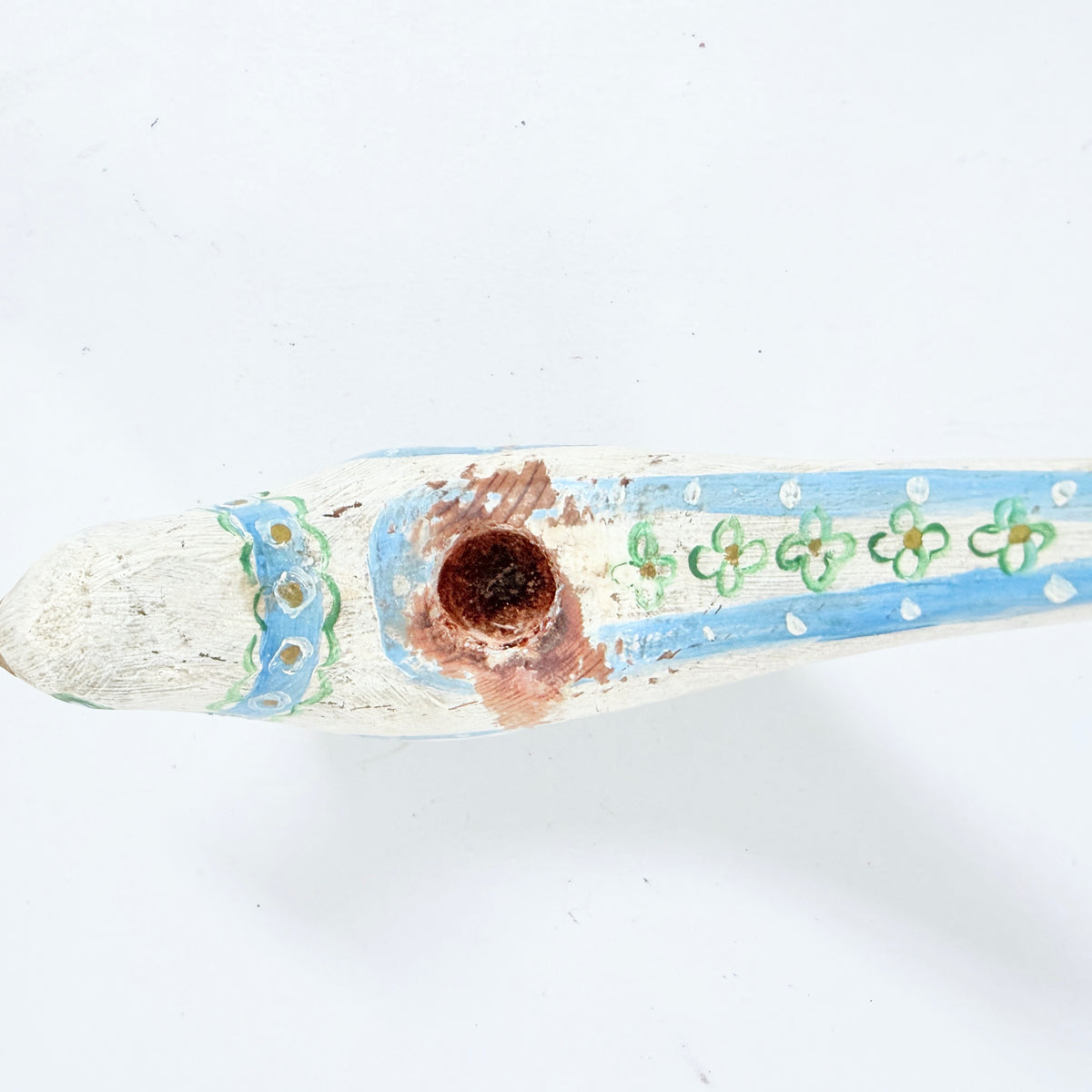 Sweden. Antique Folk Art Carved and Painted Pine Bird Candlestick.