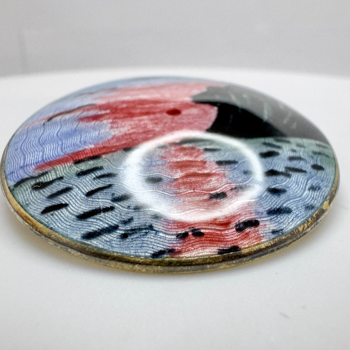 Finn Jensen, Norway c 1950s. Sterling Silver Enamel Fjord Sunset Brooch.