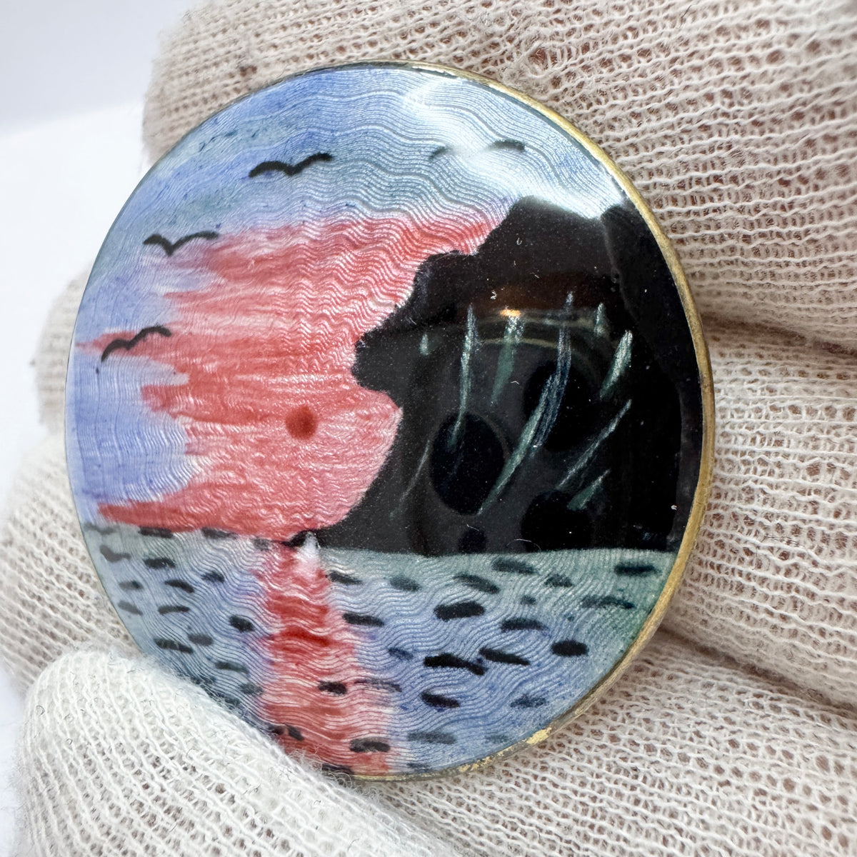 Finn Jensen, Norway c 1950s. Sterling Silver Enamel Fjord Sunset Brooch.