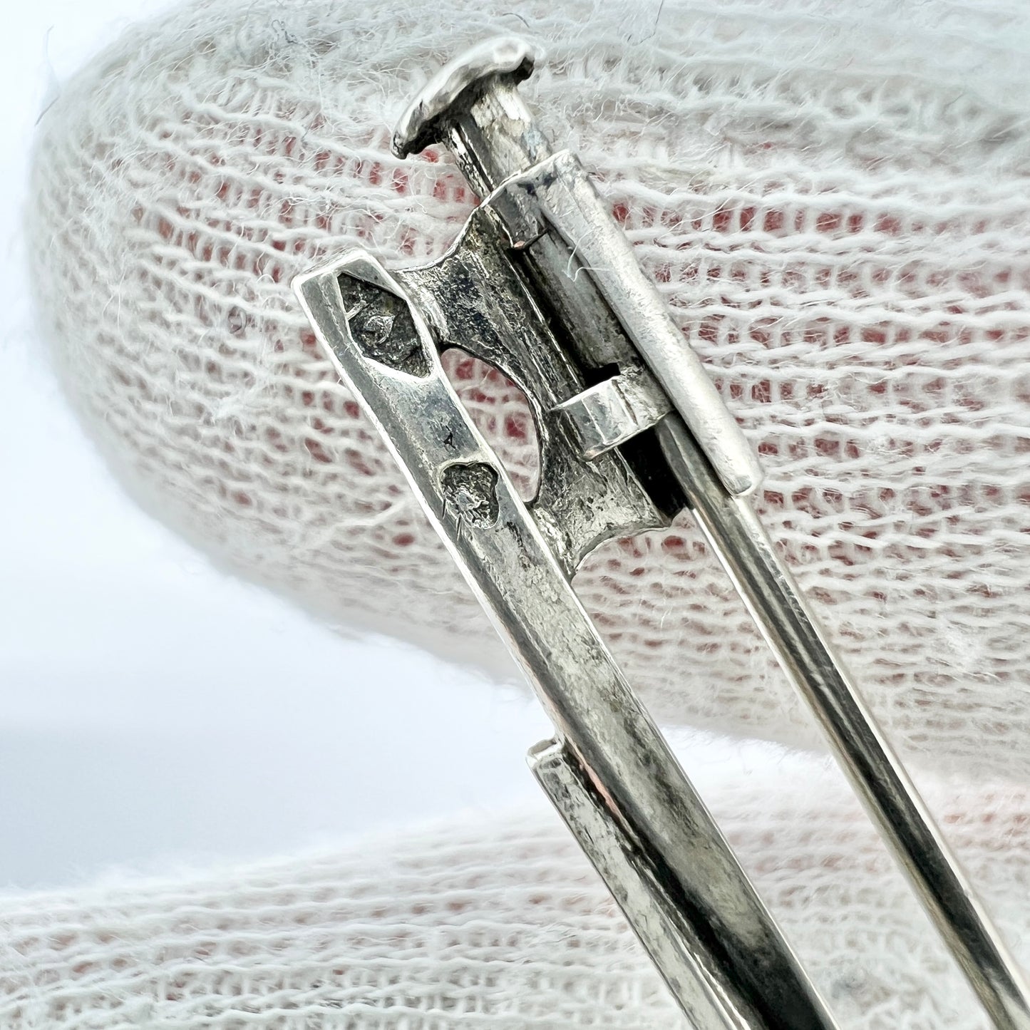 France c 1930-40s. Solid Silver Goldstone Marcasite Brooch.